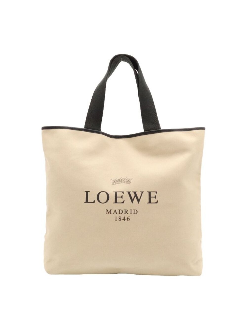 Loewe Logo Tote Shoulder Bag Canvas Leather Natural Black